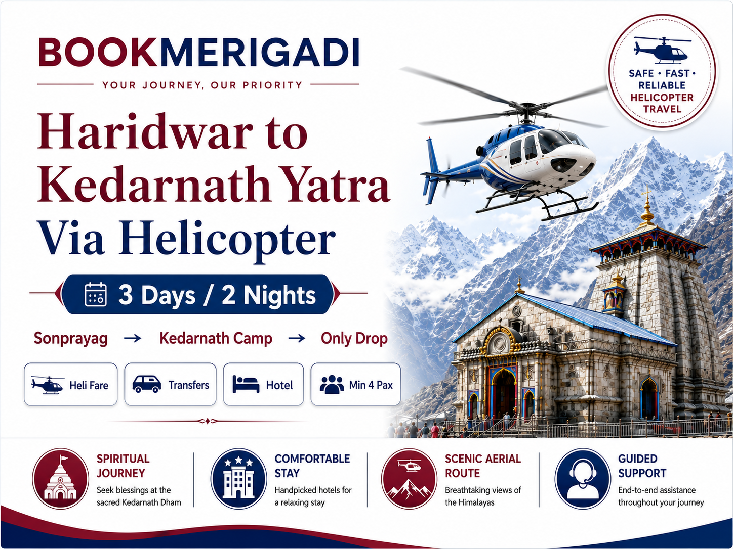 Haridwar to Kedarnath Yatra Via Helicopter (3 Days 2 Nights)